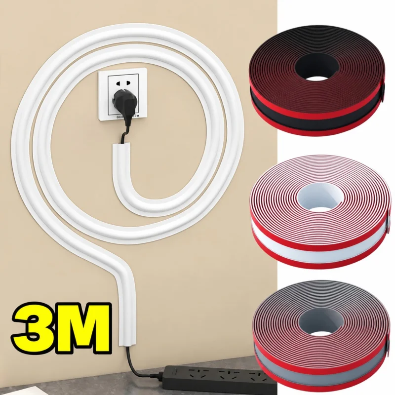 3M 1Roll Self-Adhesive Cable Protector PVC Wire Protection Strip Cord Protection Cover Wear Resistant Organizers-000997