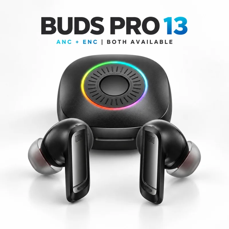  Buds Pro 13 Wireless Bluetooth Earbuds with RGB Ring Light, ANC & ENC - 001013