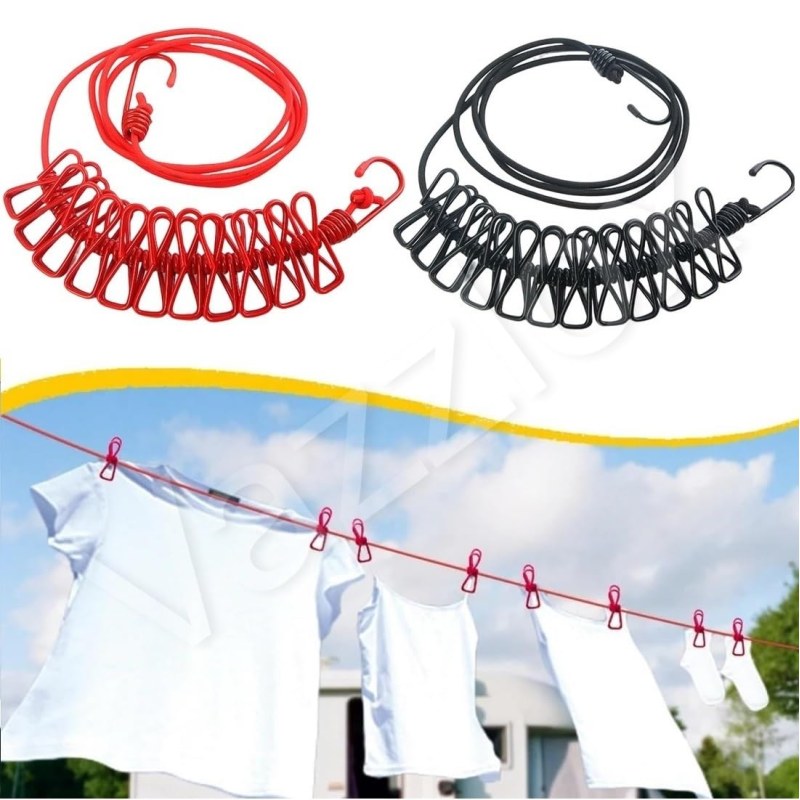 Portable Retractable Clothesline with 12 Clips – 9 Meter Elastic Clothes Drying Rope_000972