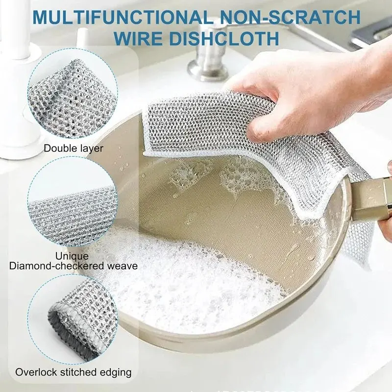 Double Layer Magic Dishwashing Towel Metal Steel Wire Cleaning Rag (10pcs)_000751