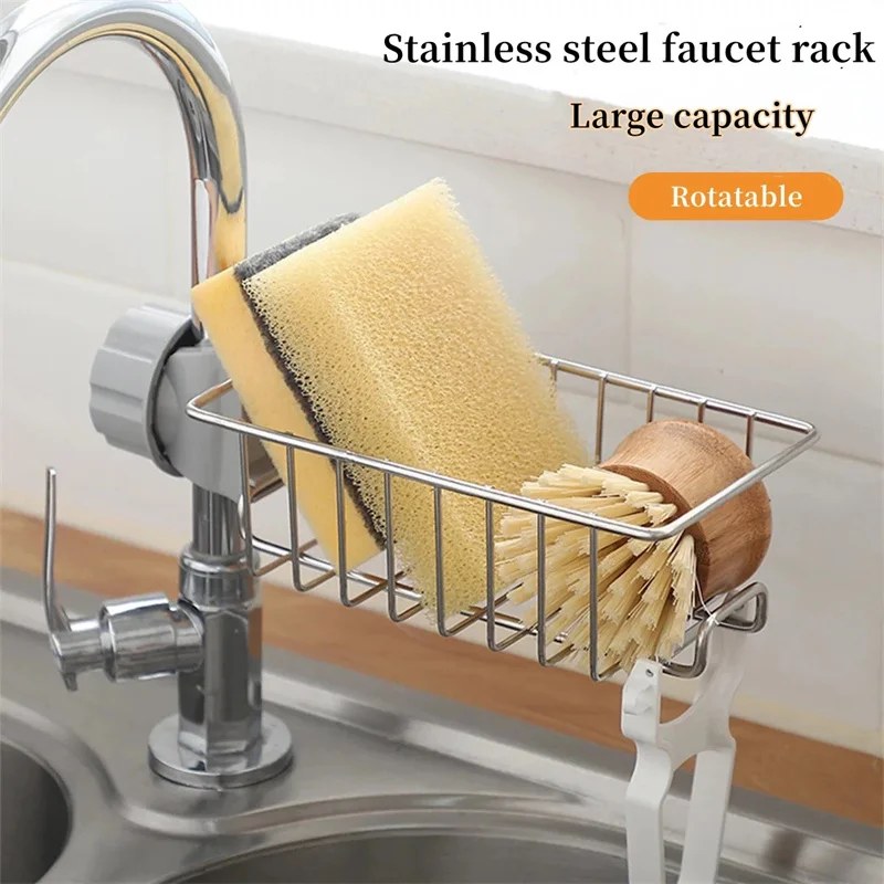 Stainless steel kitchen faucet storage shelf-00094
