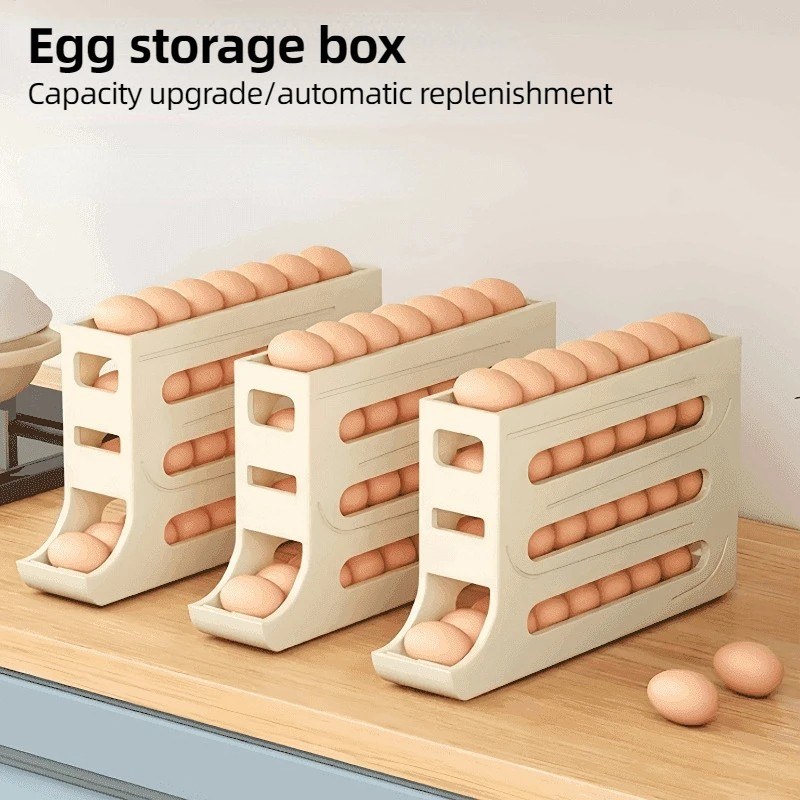  Large Capacity Auto Eggs Rolling Shelf Fridge Egg Storage Box Rack Egg Dispenser for Home Kitchen Organizer