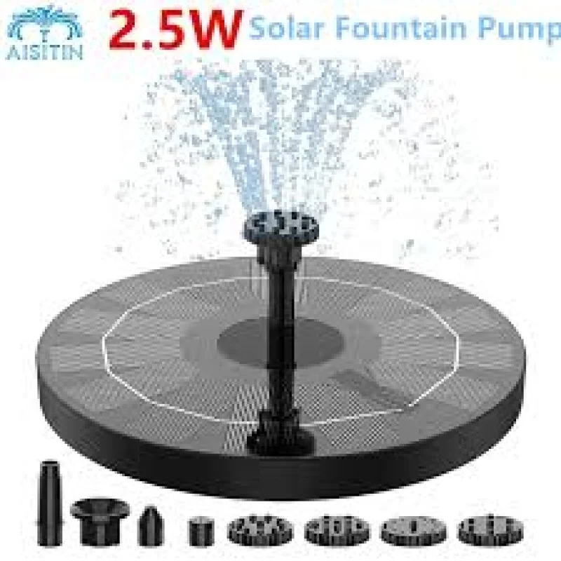 2.5W Solar Fountain Pump Solar Water Pump, AISITIN Floating Fountain with 6 Nozzles, for Bird Bath, Fish tank, Pond Indoor-000329