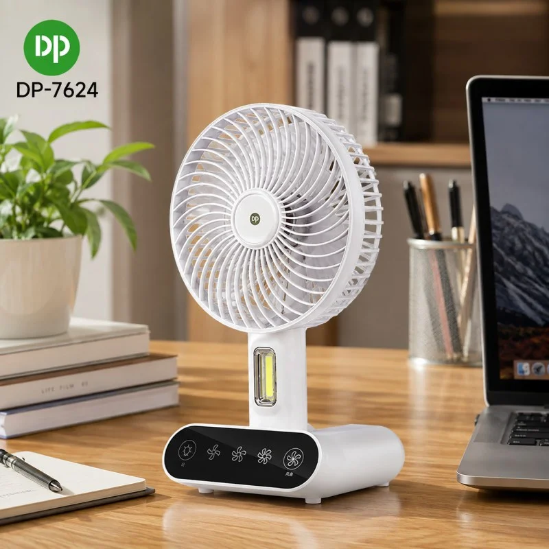  Rechargeable TableTouch Fan With Lamp USB Charging Portable Handheld 3 Gear Speed Desktop Mini Fan (DP 7624 )-00081