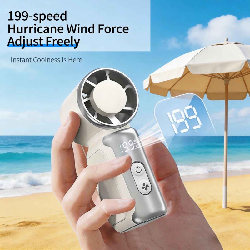  Handheld Portable Turbo Fan with LED Display &5 Speeds, Cyberpunk USB-C Rechargeable Small Pocket Fan-000884
