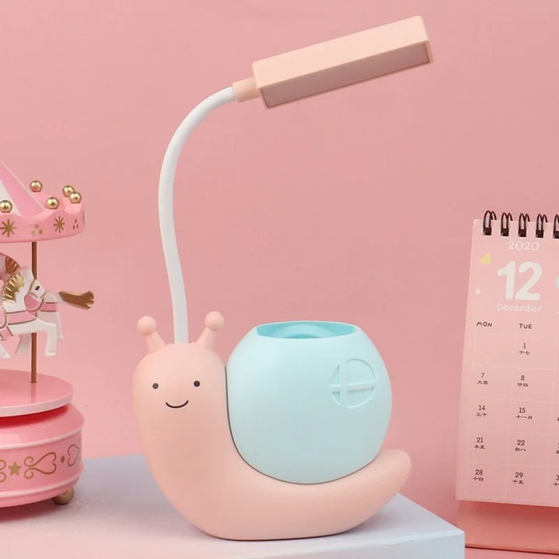 Snail LED Desk Lamp with Pen Holder USB Rechargeable Kids Study Night Light Eye Care Table Lamp-000493