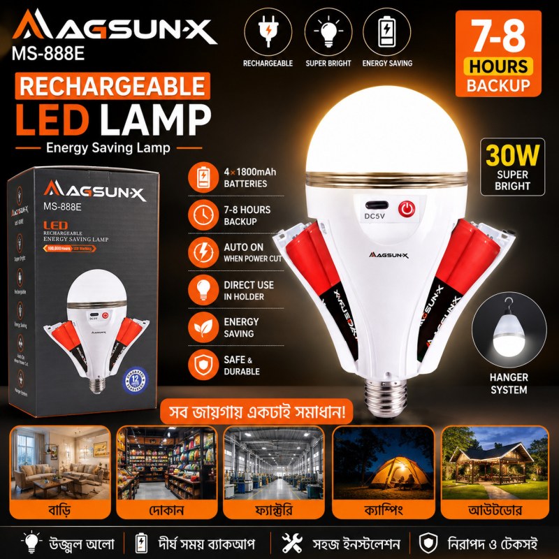  Emergency Rechargeable Bulb MAGSUN-X MS-888E LED Lamp 30W-000939