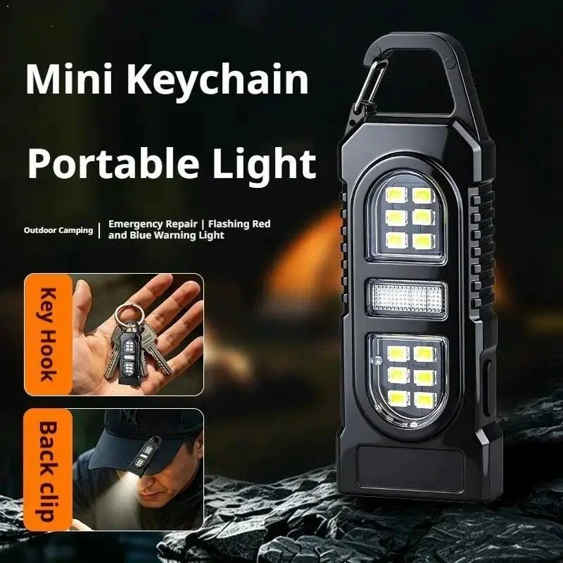 Keychain Flashlight USB C Rechargeable Hanging Work Light Waterproof Keyring Pocket Lamp-000943