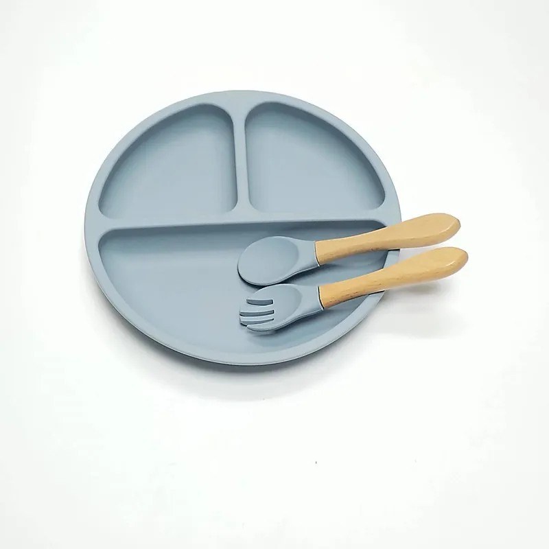 3pcs/Set Silicone Dinner Plate 3 Compartments Reinforced Suction Childrens Silicone Bowl-000805