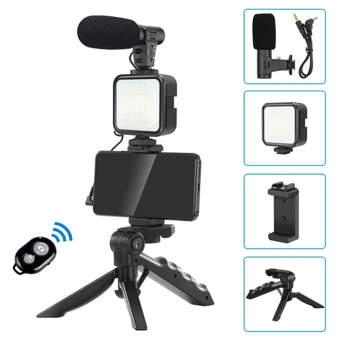 Smartphone Video Kit Microphone Bracket Phone Holder LED Selfie Photography Lighting Tripod Recording Handle