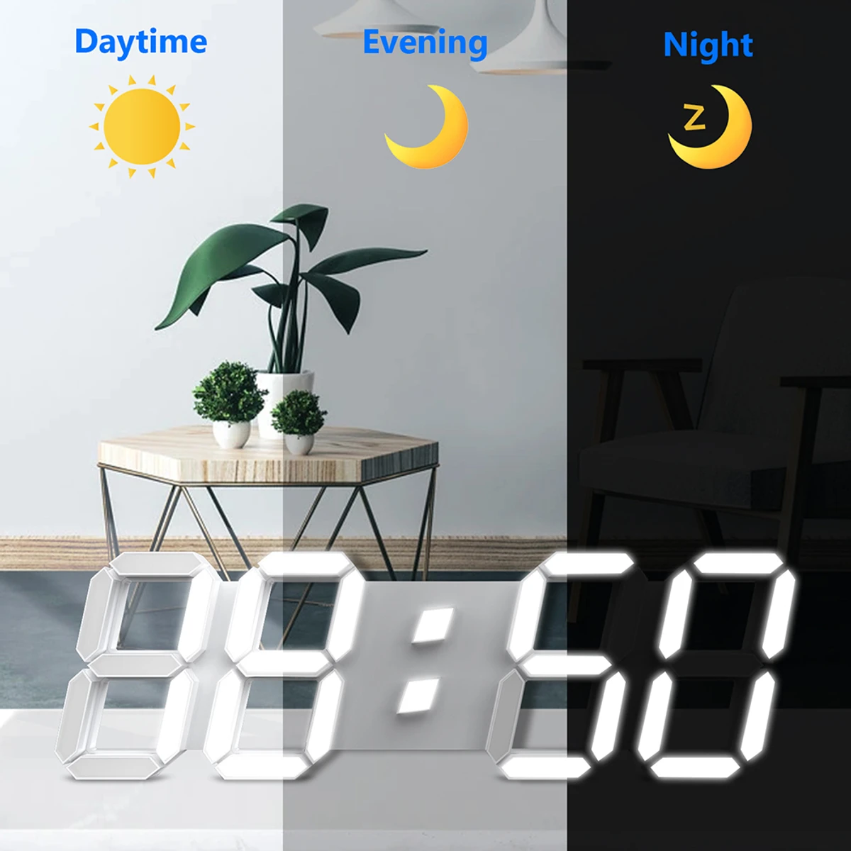 3D Digital Wall Clock LED Table Clock Time Alarm Temperature Date Sound Control Night Light With Remote Control Clock