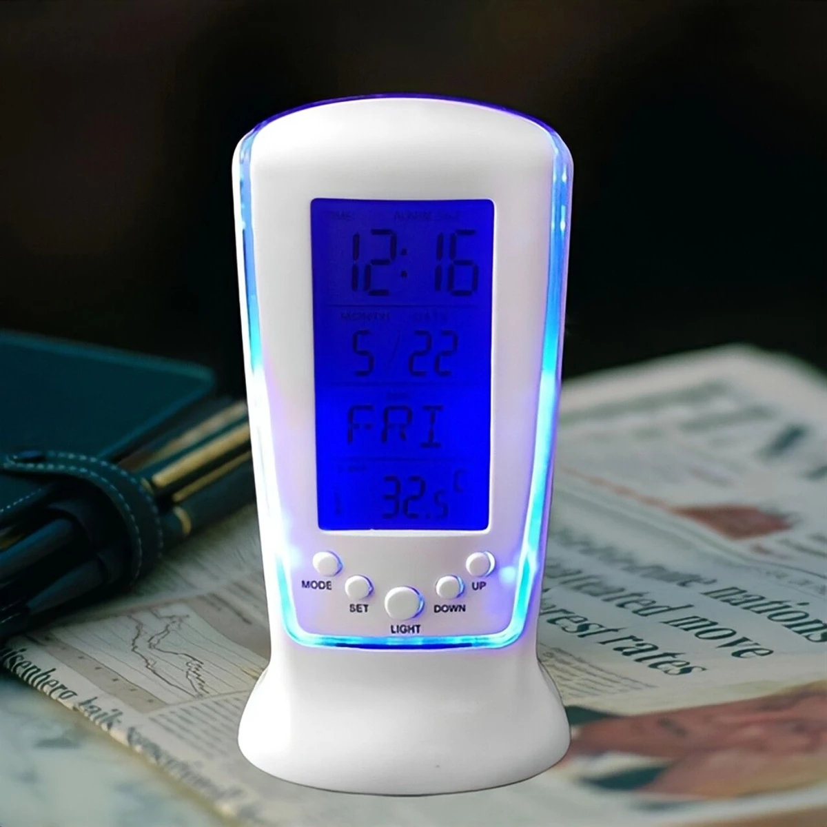 Digital Alarm Clock Calendar Temperature LED Digital Alarm Clocks With Blue Back Light Electronic Calendar Thermometer Led Clock