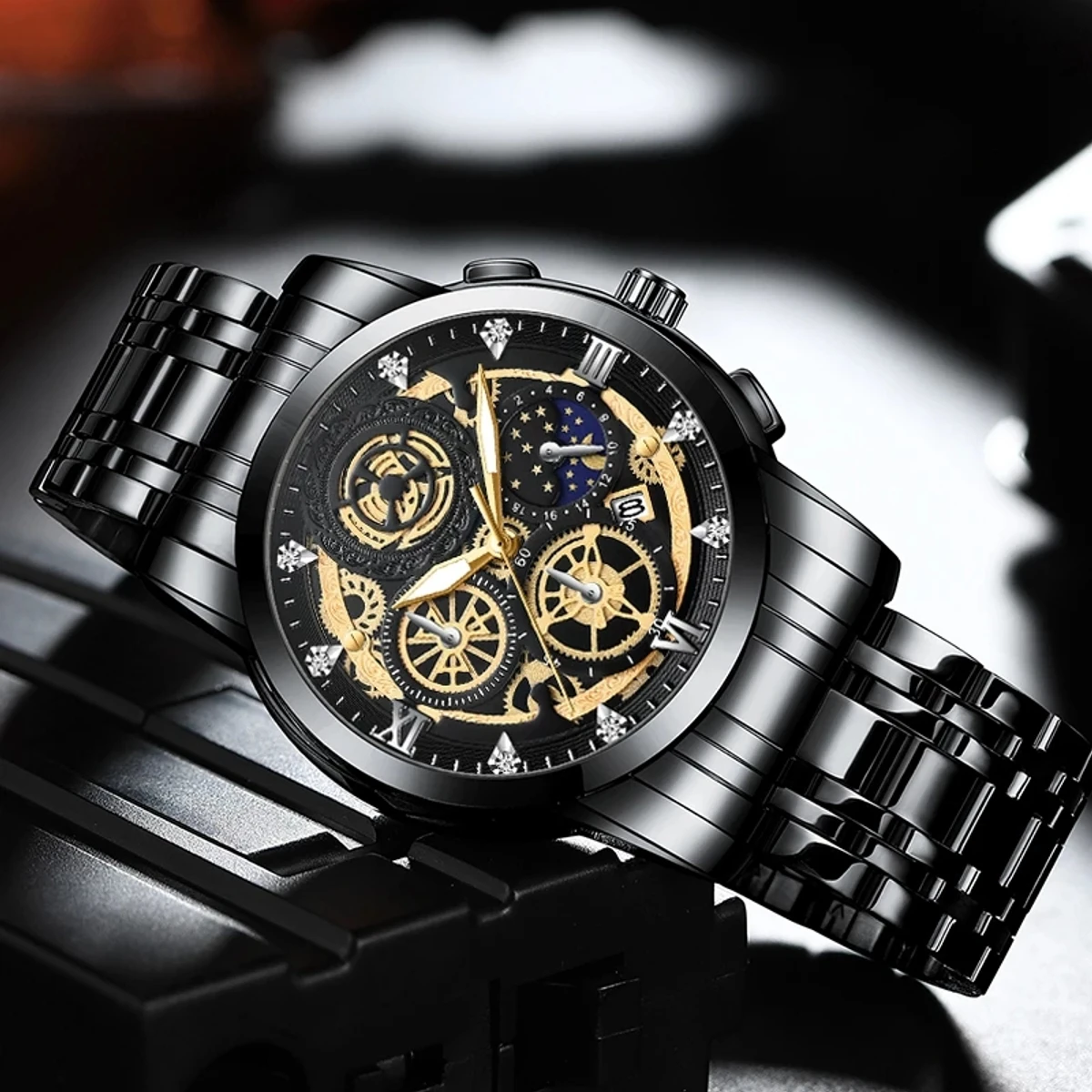 2022 New Premium BINBOND Men's Watch Skeleton Calendar Non-Mechanical Tourbillon Quartz Waterproof Watch