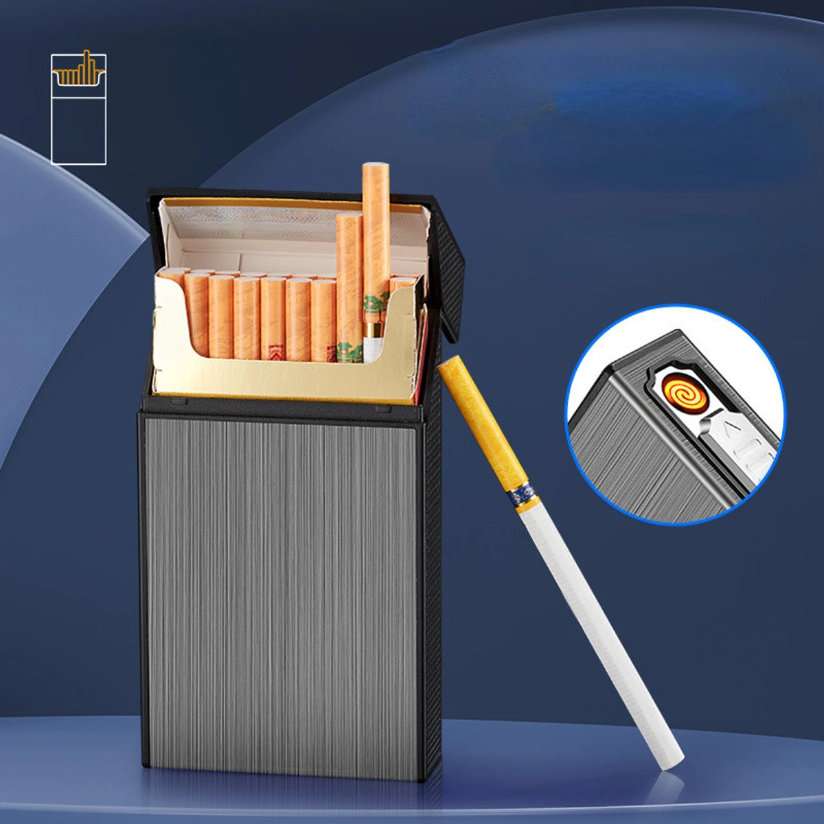 Fine Smoke 20 Pack Cigarette Case USB Rechargeable Cigarette Case Integrated Lighter Cigarette Set