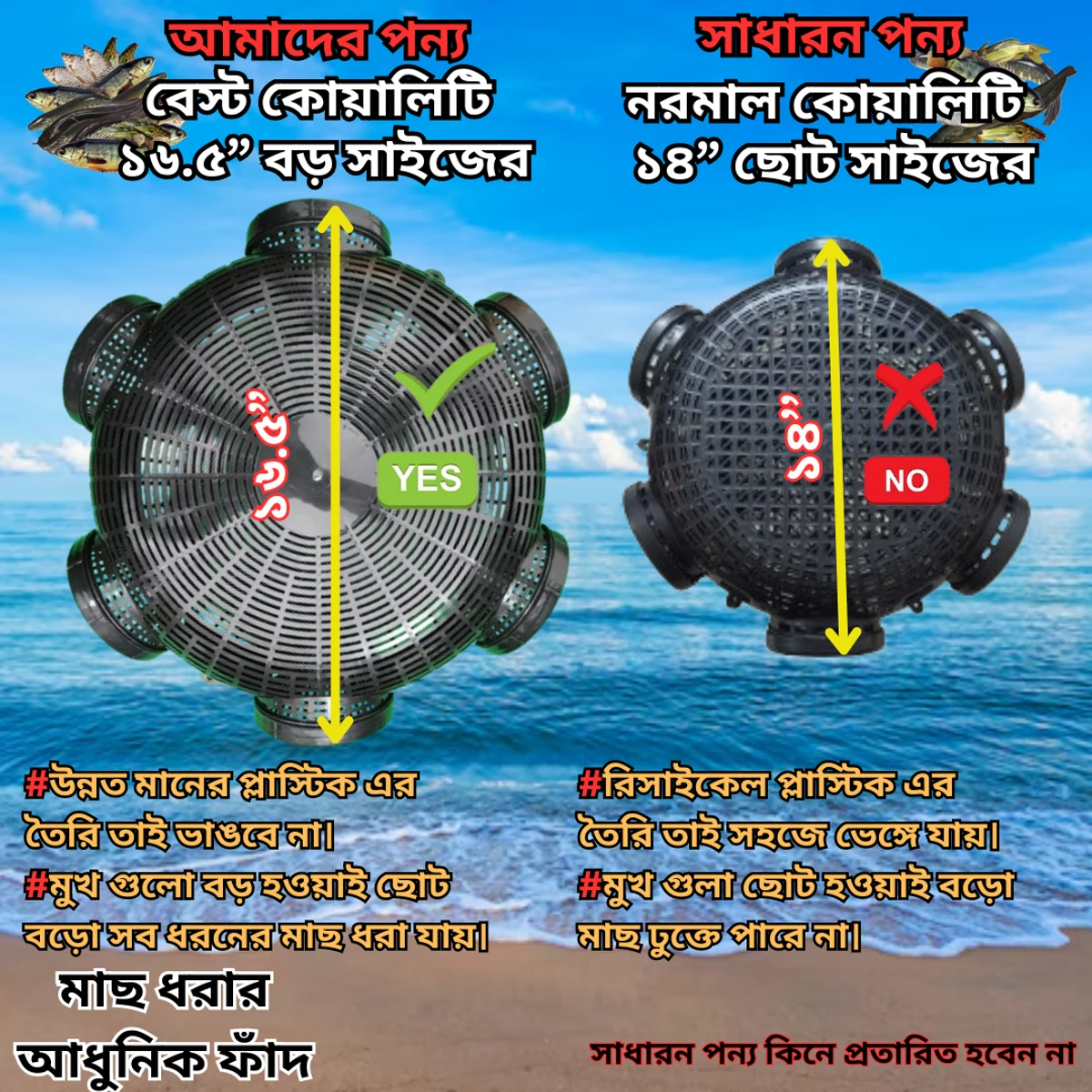 6 Hole 16.5" Fish Trap Big Size (মাছ ধরার ফাঁদ বড়ো সাইজের)