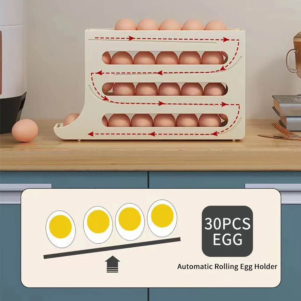 Large Capacity Auto Eggs Rolling Shelf Fridge Egg Storage Box Rack Egg Dispenser for Home Kitchen Organizer