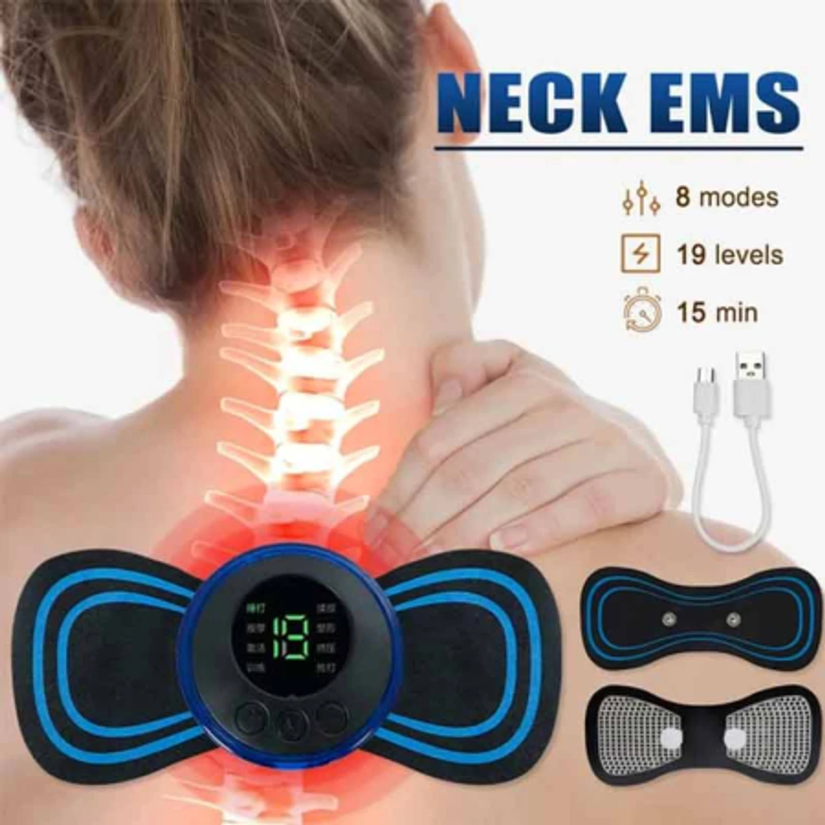 Electric EMS Body Massager Mat/Pad - Neck & Back Therapy
