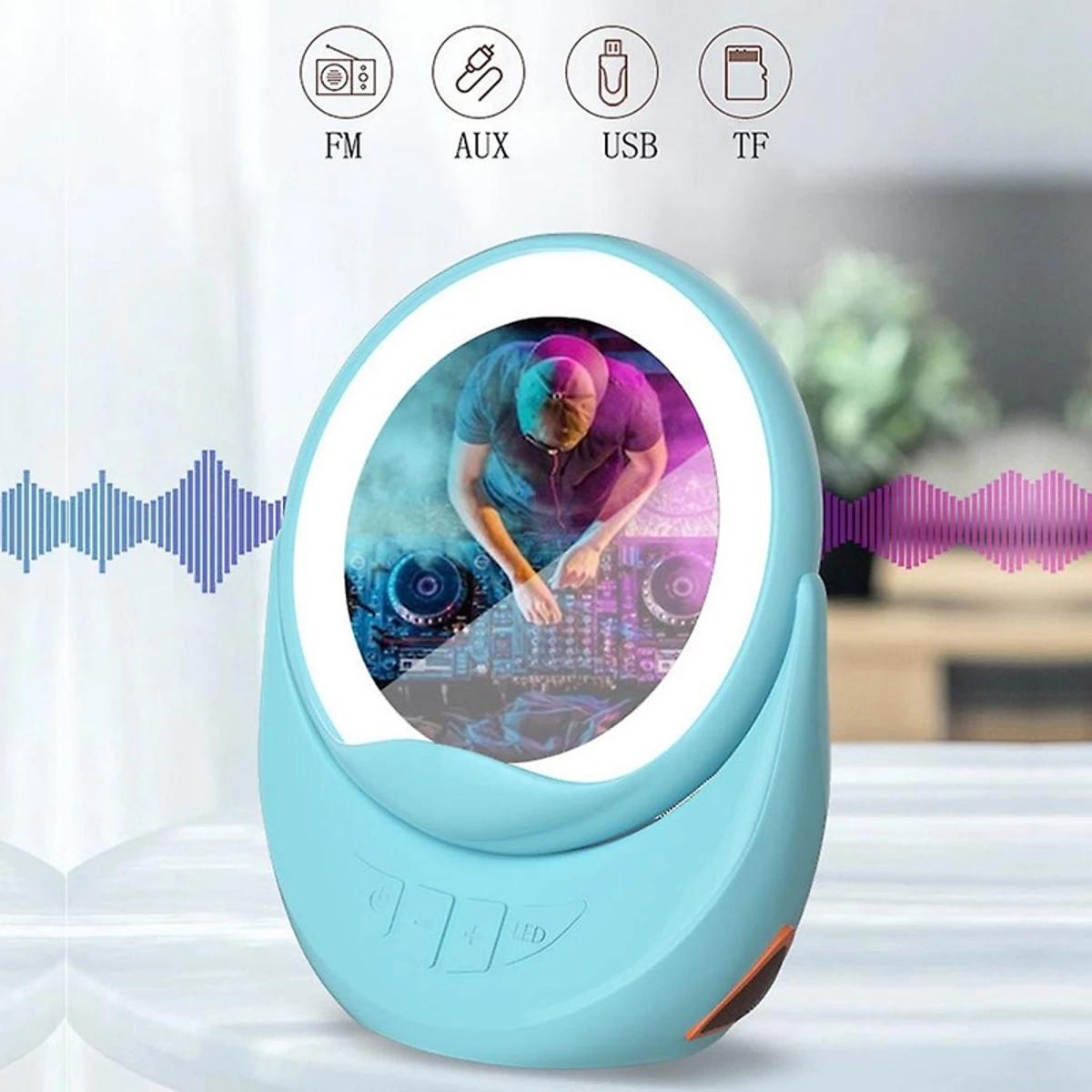 Music Player Hand-Free Phone Taik with Makeup Mirror Holder Wireless Charging
