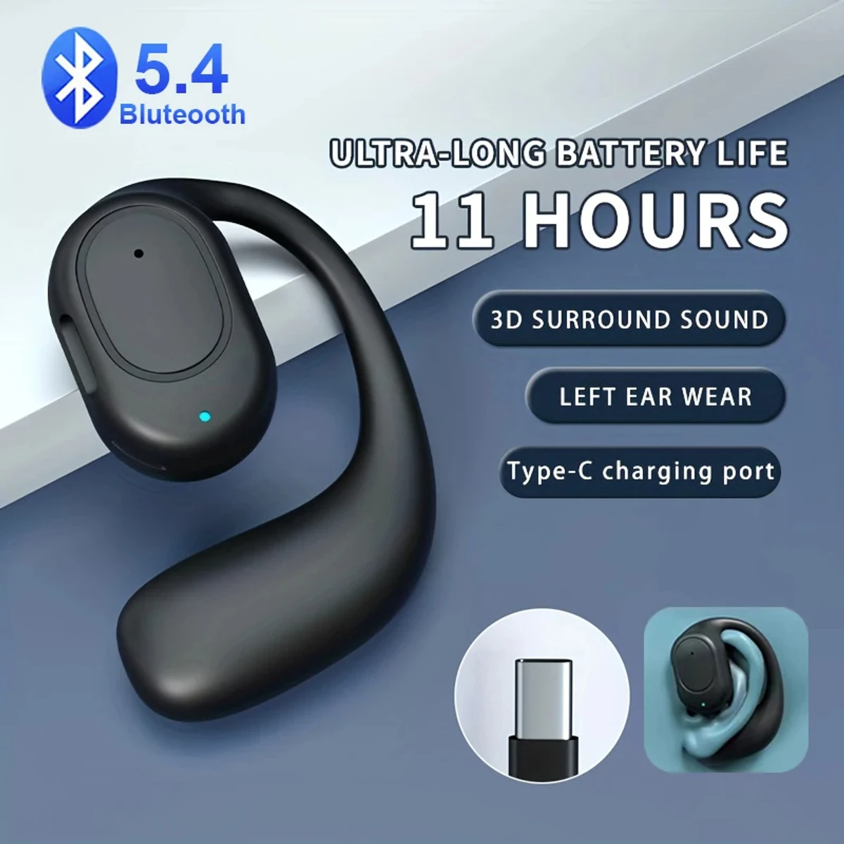 Bluetooth 5.4 Earphones Ear Clip Bluetooth Headphones with Microphone