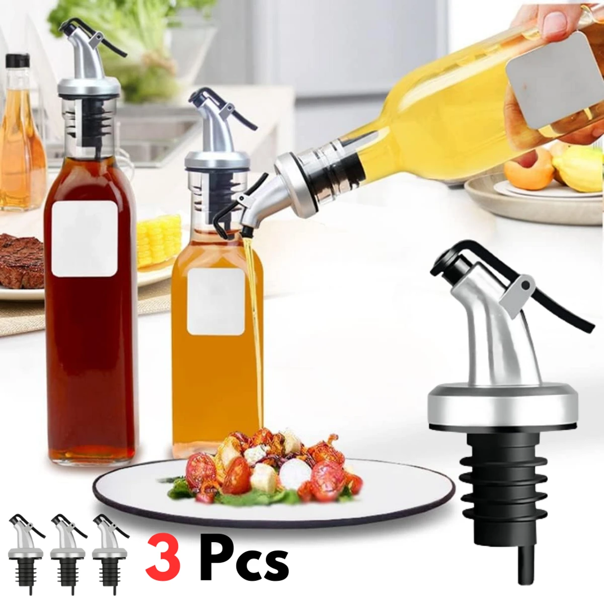 3Pcs Oil Bottle Stopper Lock Plug Seal Leak-proof Food Grade Rubber Nozzle Sprayer Liquor Dispenser