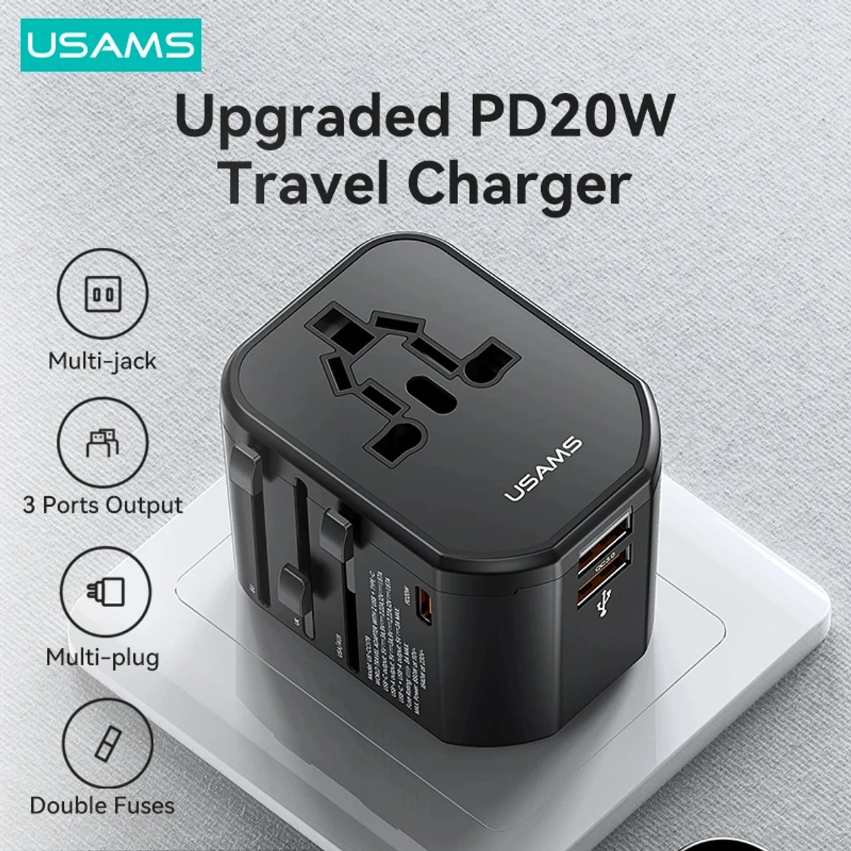 Universal Travel Adapter Charger Socket Converter 20W Dual USB Type-C