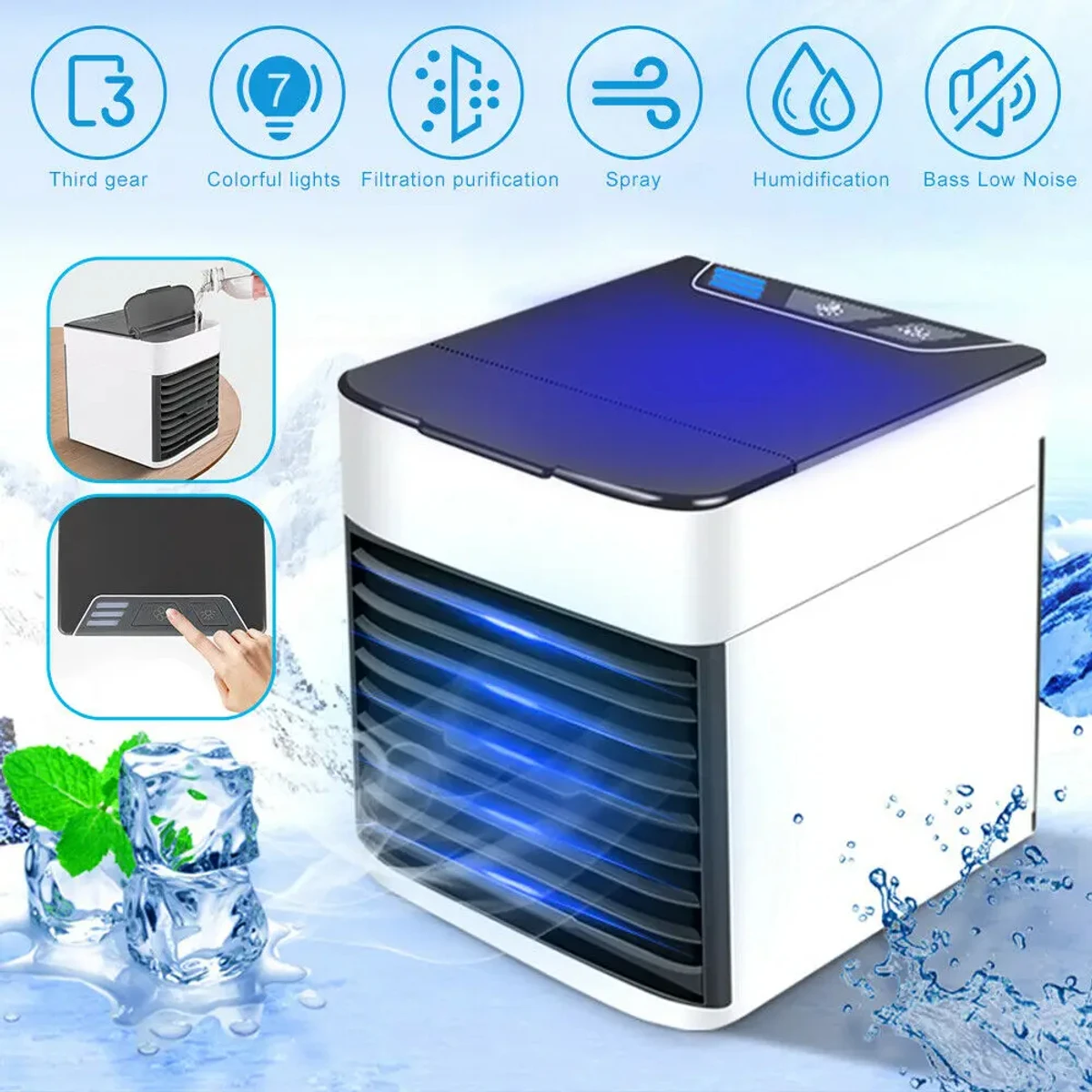 Portable USB Mini Air Cooler Fan Evaporative Cooler 3-Speed with LED Light