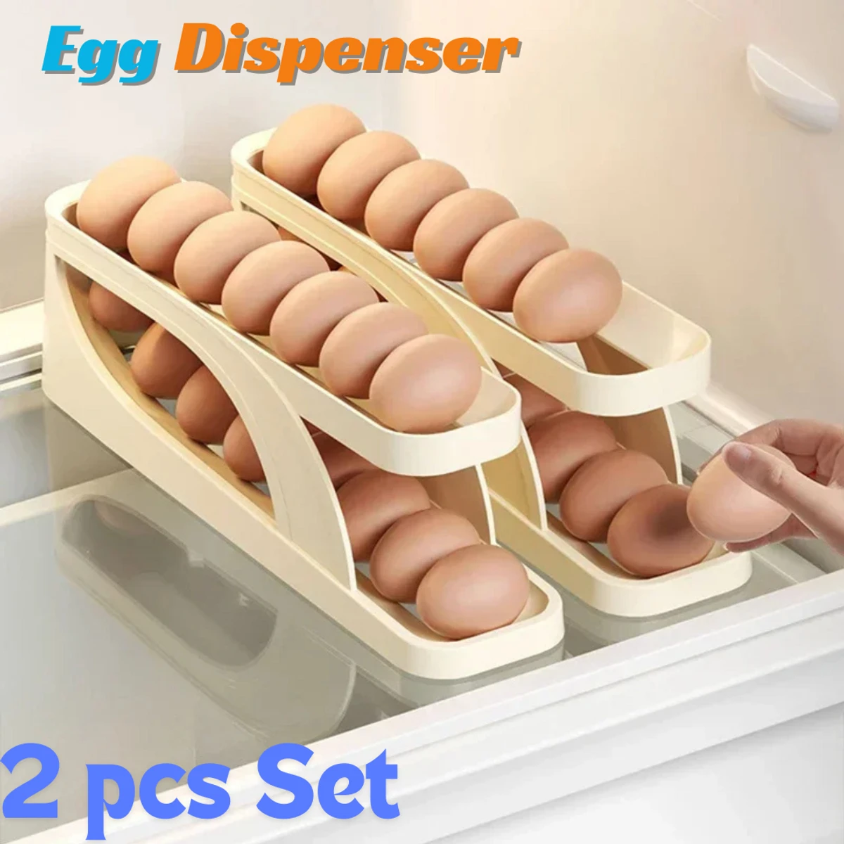 2 Pcs Automatic Scrolling Egg Rack Holder Storage Box Rolldown Refrigerator Egg Dispenser (2pcs)