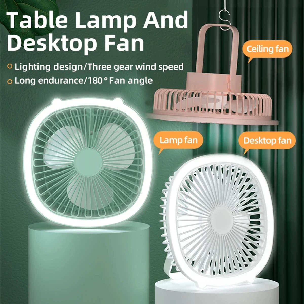 (Fill Light Fan) Portable Desktop Fan Camping Ceiling Fan Light Usb Charging Night Light
