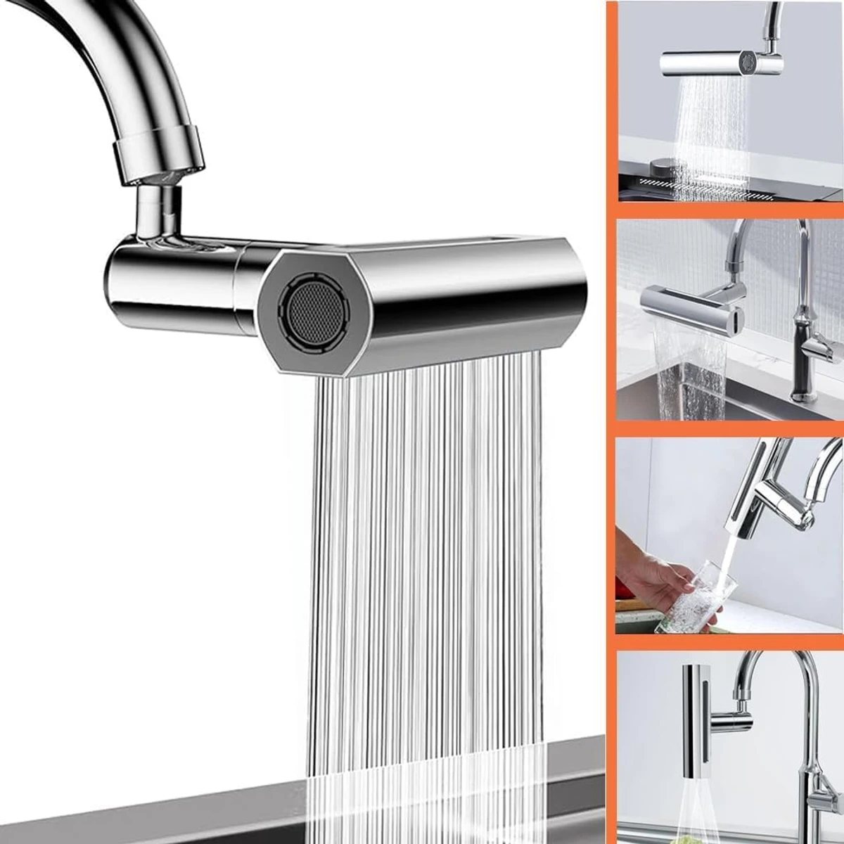 360 ° Rotatable Waterfa360 ° Rotatable Waterfall Kitchen Sink Faucet Extension Adapter, Bubbler, Anti Splash Filter, 4 Modesll Faucet Extension Adapter, Bubbler, Anti Splash Filter, 3Modes, Kitchen Sink Faucet, Bathroom Washbasin