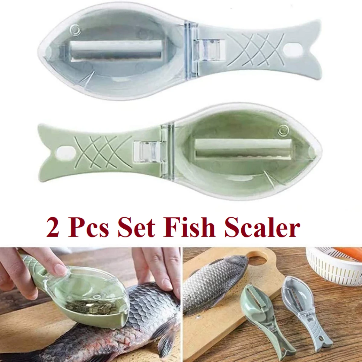 2 pcs Set Fish Scale Remover Cleaner Kitchen Fish Scaler