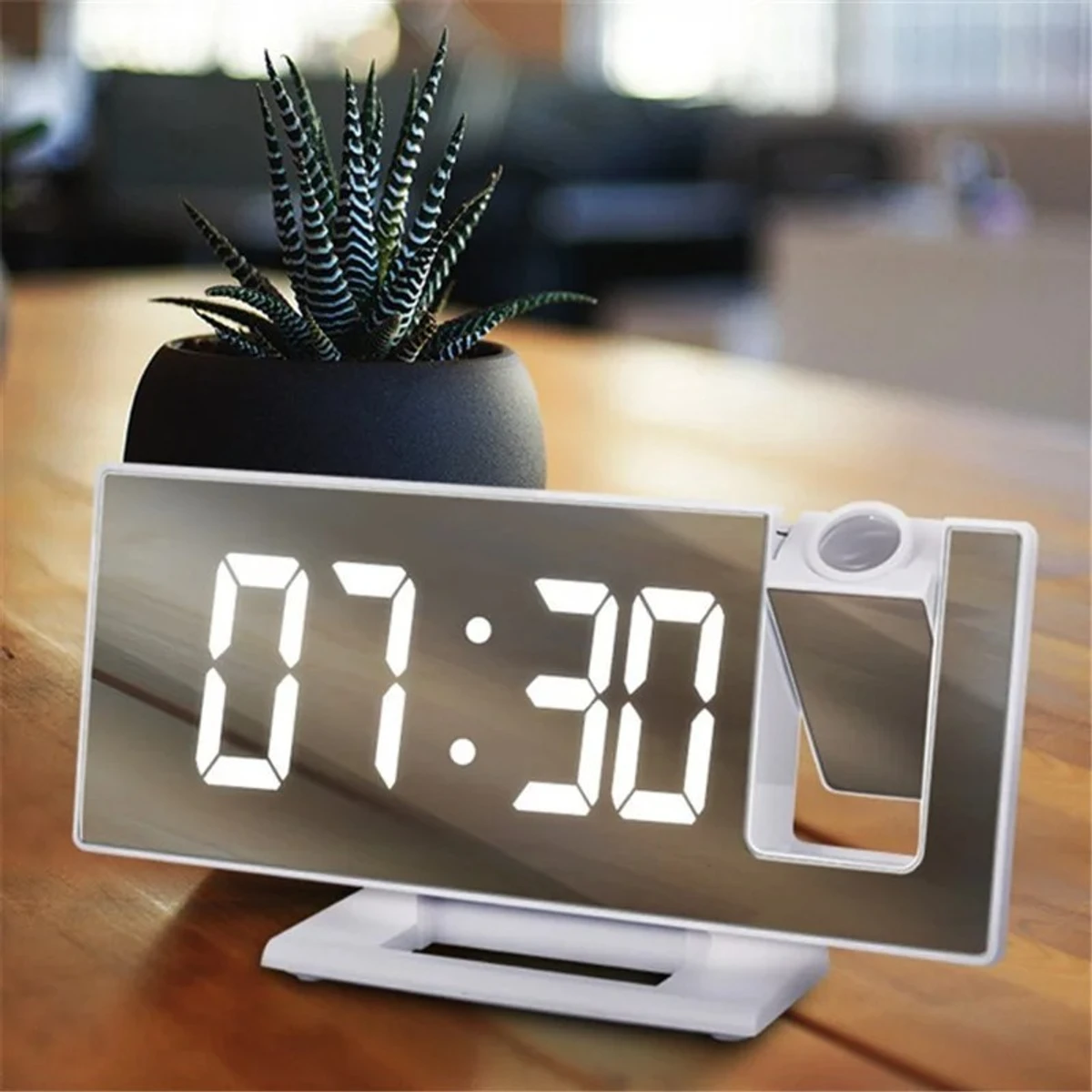 Digital Alarm Clock LED Large Mirror Display 180 ° Rotating Projector Electronic Clock